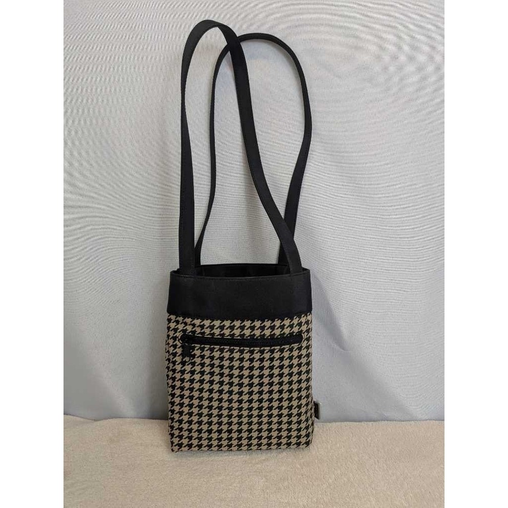 Relativity Houndstooth Small Tote Bag Purse Black‎ Tan Zipper Pocket